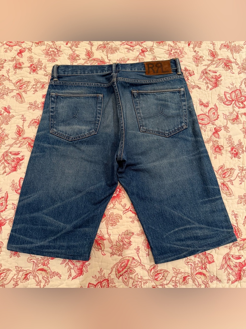 RRL Dark Wash Selvedge Denim Shorts with Leather Jerky RR Tab